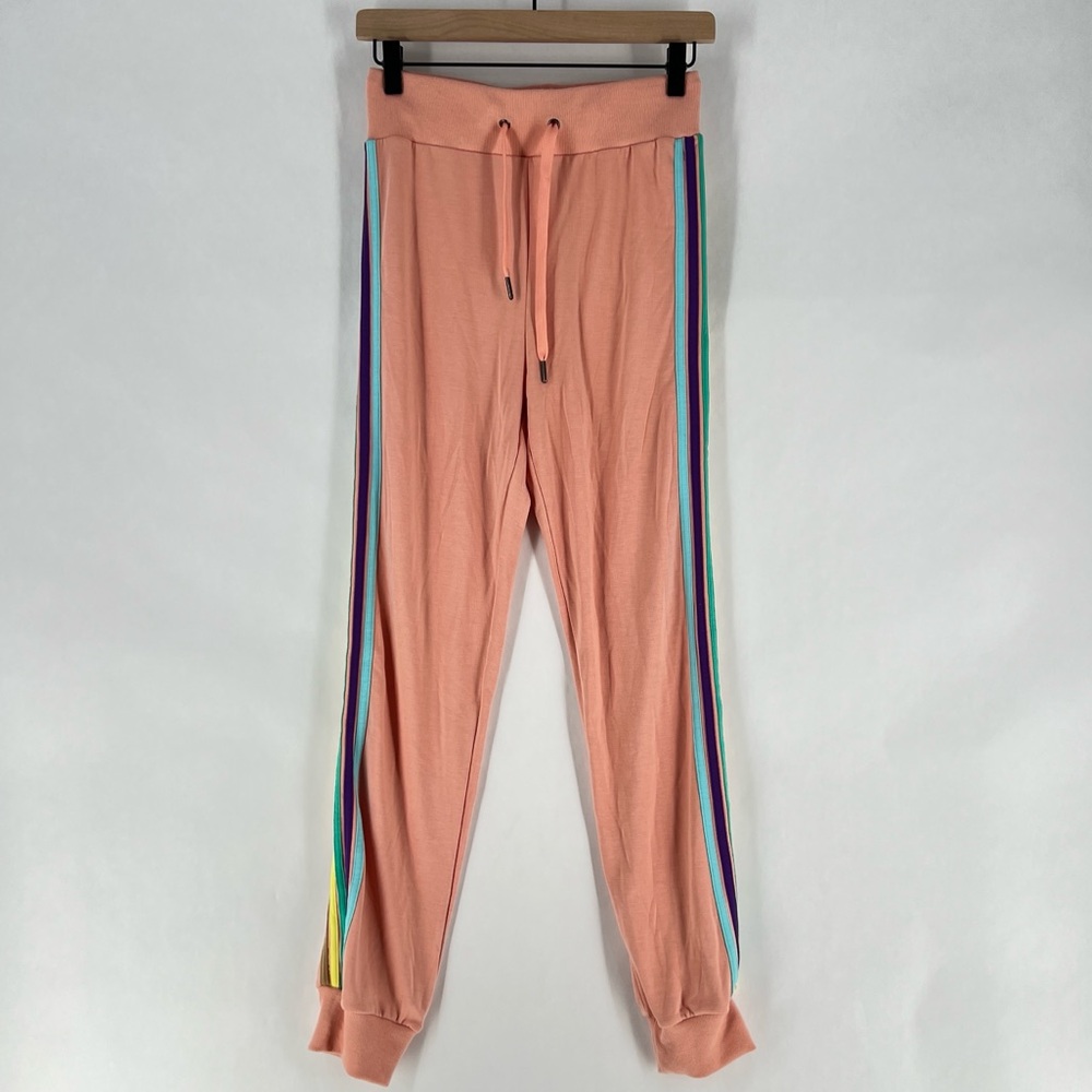 Electric Yoga Sundrop Jogger Pants Womens Size S Pink Rainbow Side Stripes